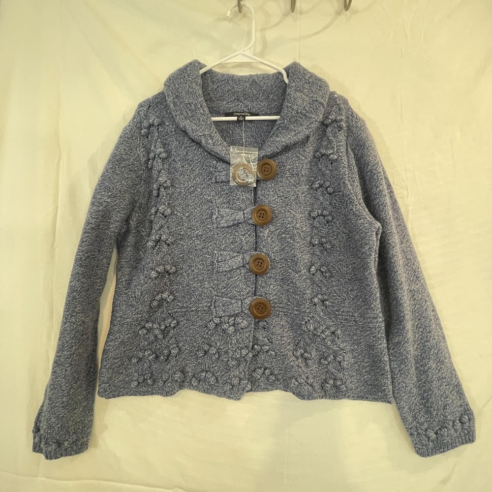 Chadwicks Sweater Womens XL Blue Lambswool Blend Button‎ Front Shawl Collar